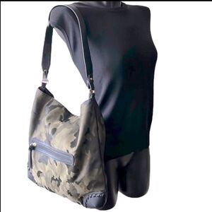CAMOUFLAGE Shoulder Bag Tote with Black Faux Leather Trim